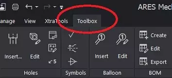 Toolbox tab with Mechanical features