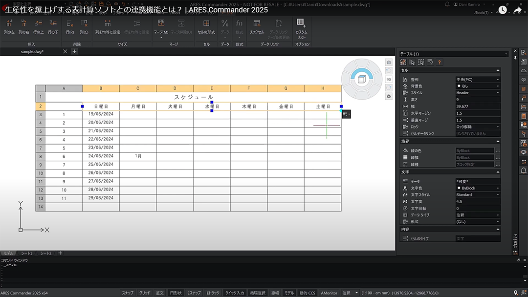 ARES Commander 2025 表のセルの自動入力