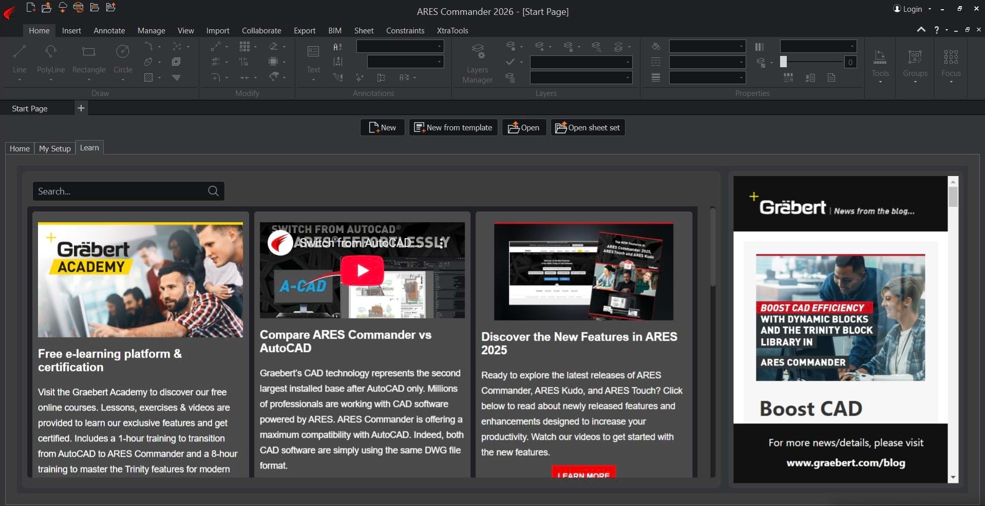 Start Page: Learn Tab