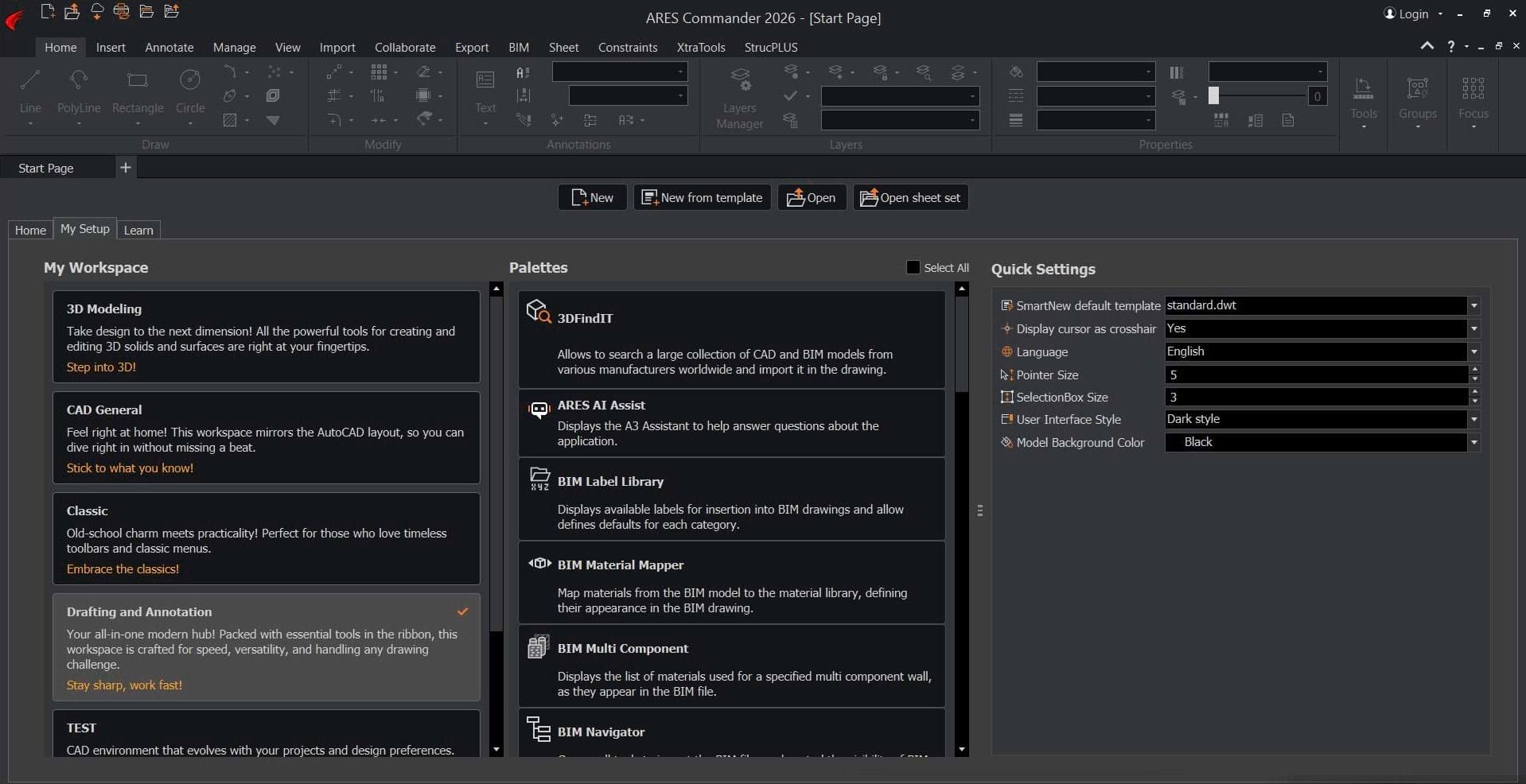 Start Page: Setup Tab